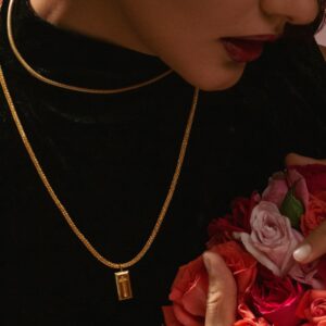Model Wearing 24k Gold Self-love Necklace